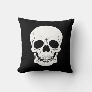 Coussin Crâne de crâne noir et blanc Halloween effrayant