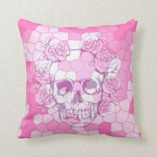 Coussin Crâne de disparition avec des roses sur le coussi