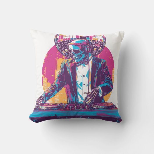 Coussin Crâne de DJ de mariage � Squelette de fête formel (Recto)