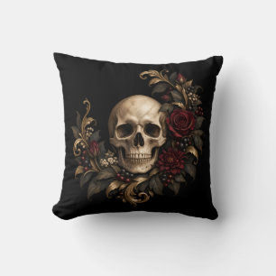 Coussin Crâne de laurier et roses