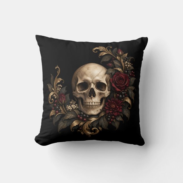 Coussin Crâne de laurier et roses (Recto)