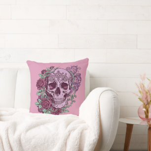 Coussin Crâne de lavande avec motif gothique de roses