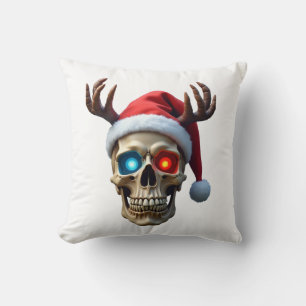 Coussin Crâne de Noël avec chapeau de Père Noël et bois my