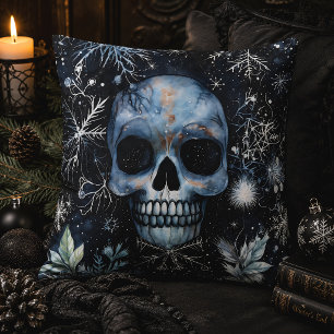 Coussin Crâne de Noël Botanique Gothique d'Hiver