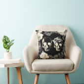 Coussin Crâne de squelette gris crème noir gothique glamou (Chaise)