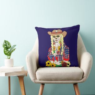 Coussin Crâne de Sucre de Cowgirl