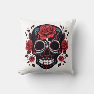 Coussin Crâne de sucre décoratif vintage rétro brillant or