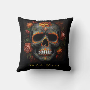 Coussin Crâne de sucre floral Dia de los Muertos Calavera