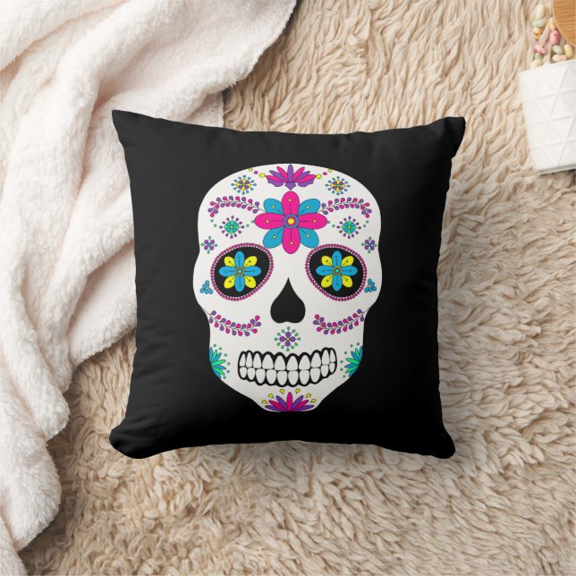 Coussin Crâne de sucre mexicain coloré (Couverture)