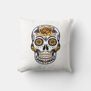 Coussin Crâne de sucre Rose Jaune