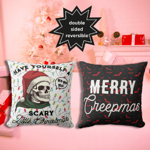 Coussin Crâne drôle portant un chapeau de Père Noël Gothiq