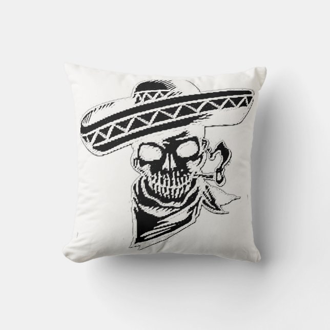 Coussin Crâne "du Mexique de vivats" avec le sombrero (Recto)
