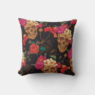 Coussin Crâne et fleurs Arrière - plan transparent