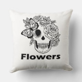 Coussin Crâne et fleurs noir et blanc (Verso)