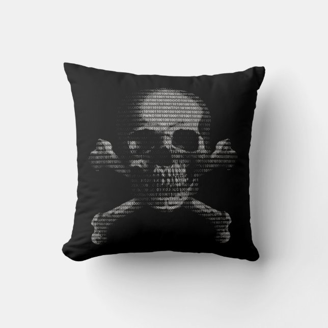 Coussin Crâne et os croisés de pirate informatique (Recto)
