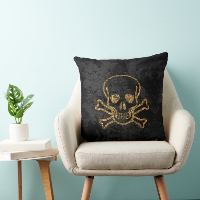 Coussin Crâne Et Os D'Or vintage Pirate (Chaise)