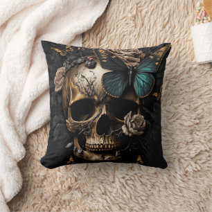 Coussin Crâne et papillon motif design