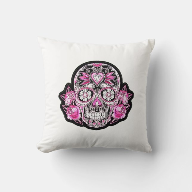 Coussin Crâne et roses roses de sucre (Recto)