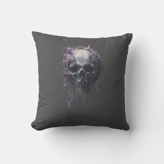 Coussin Crâne Éthéré Art Abstrait Grunge Sombre (Recto)