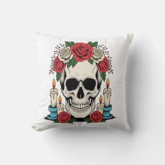 Coussin Crâne floral avec bougies Halloween (Recto)