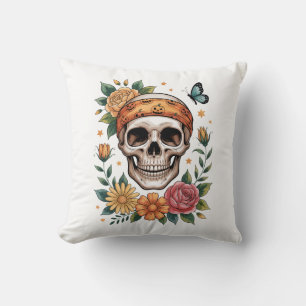 Coussin Crâne Floral Halloween Effrayant