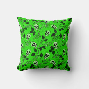 Coussin Crâne Floral Vert Néon Gothique