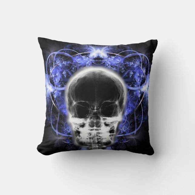 Coussin Crâne fractal à papillon X-Ray - Indigo (Recto)