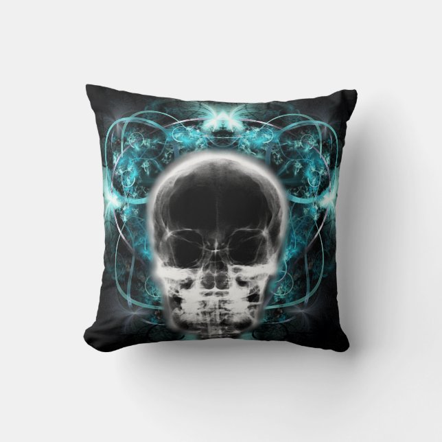 Coussin Crâne fractale à papillon X-Ray - bleu clair (Recto)