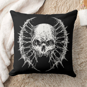 Coussin Crâne gothique avec ailes palmées