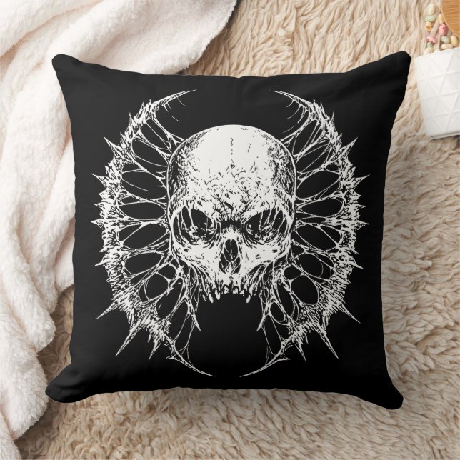 Coussin Crâne gothique avec ailes palmées (Couverture)