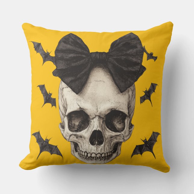 Coussin 🦇 Crâne Gothique avec Noeud (Recto)