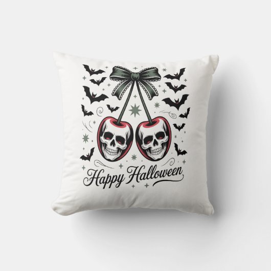 Coussin Crâne gothique cerise Halloween (Recto)