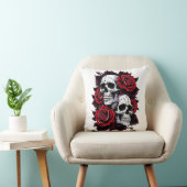 Coussin Crâne gothique et Motif Rose (Chaise)