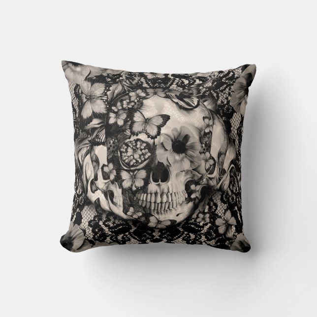 Coussin Crâne gothique victorien de dentelle (Recto)