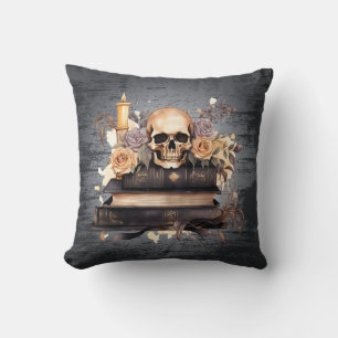 Coussin Crâne gris et or Roses noir Halloween