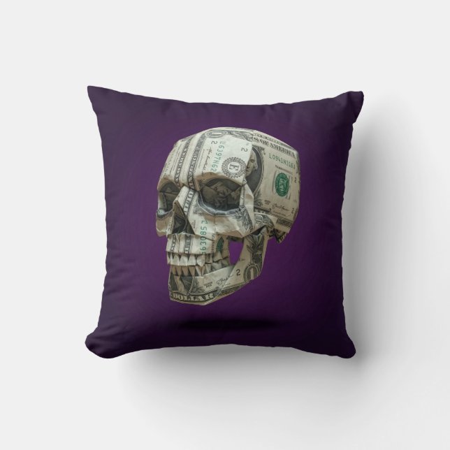 Coussin Crâne Humain en Origami d'Argent (Recto)
