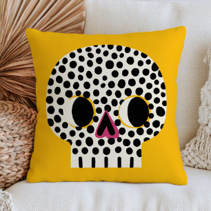 Coussin Crâne jaune à pois Halloween mignon et effrayant