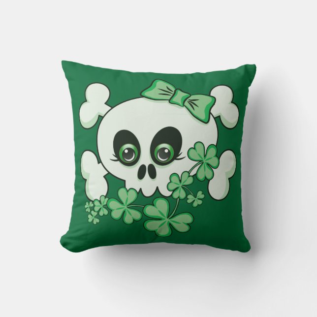Coussin Crâne mignon avec Shamrock (Recto)