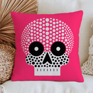 Coussin Crâne Rose à Points Halloween Cute et Effrayant