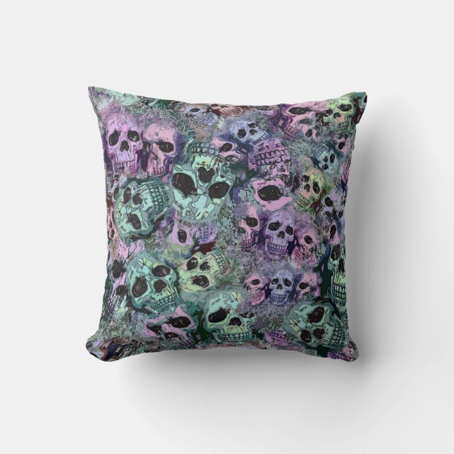 Coussin Crâne rose et vert (Recto)