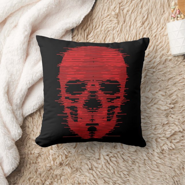 Coussin Crâne Rouge Art Glitch (Couverture)