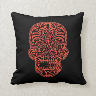 Coussin Crâne rouge et noir décoratif de sucre