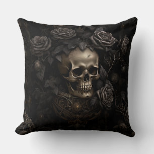 Coussin Crâne sombre et roses