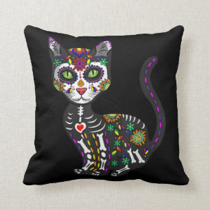 Coussin Crâne sucre Chat mexicain Halloween Jour De La Mor