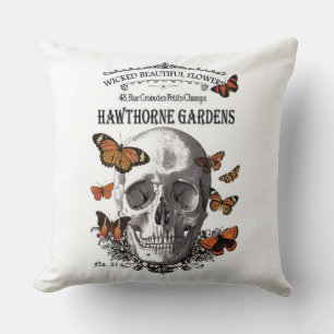Coussin crâne vintage d'Halloween moderne et papillons