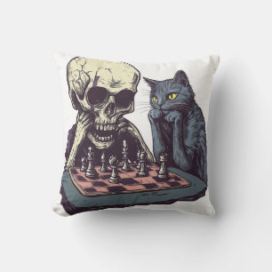 Coussin Crâne vs Chat � Drôle de bataille d'échecs