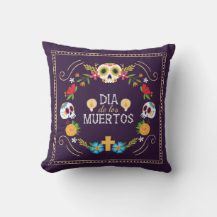 Coussin Crânes florales colorées Dia de Muertos Jeter Orei
