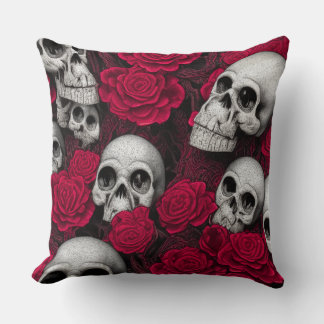 Coussin Crânes gothiques vintages Jardin des Roses rouges