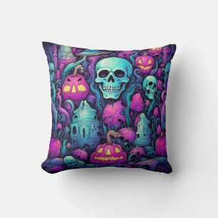 Coussin Crânes pastel d'Halloween et Citrouille