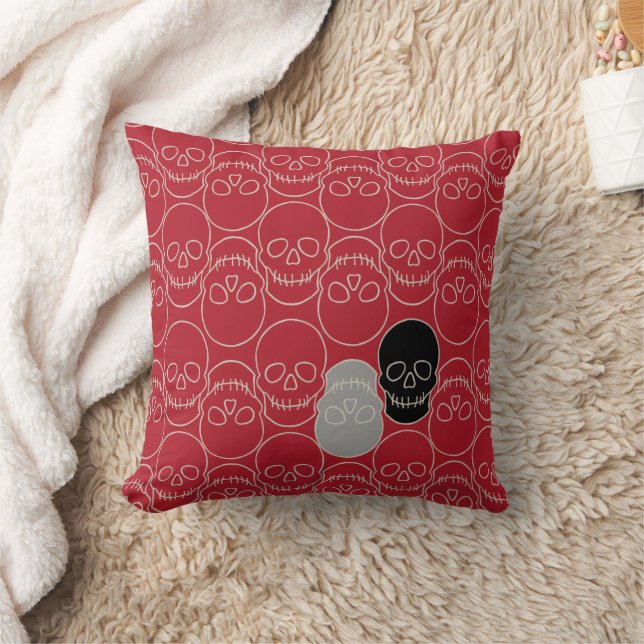 Coussin Crânes - rouge sang et blanc os (Couverture)